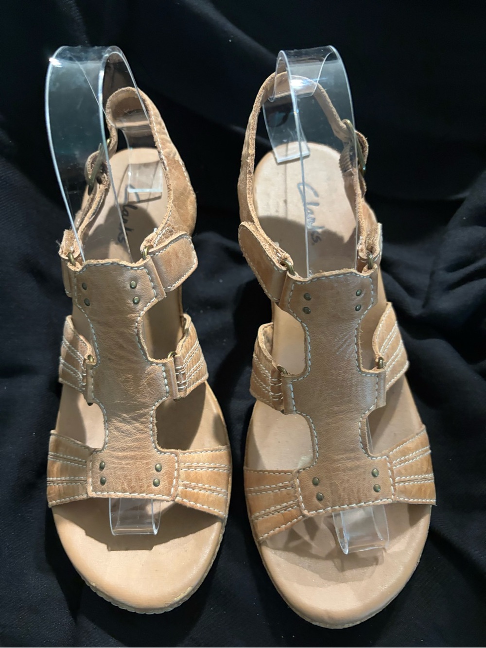 Clarks Tan Leather Cutout Slingback Sandals